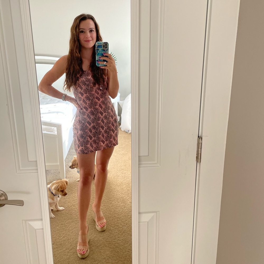 Spaghetti strap pink snakeskin dress